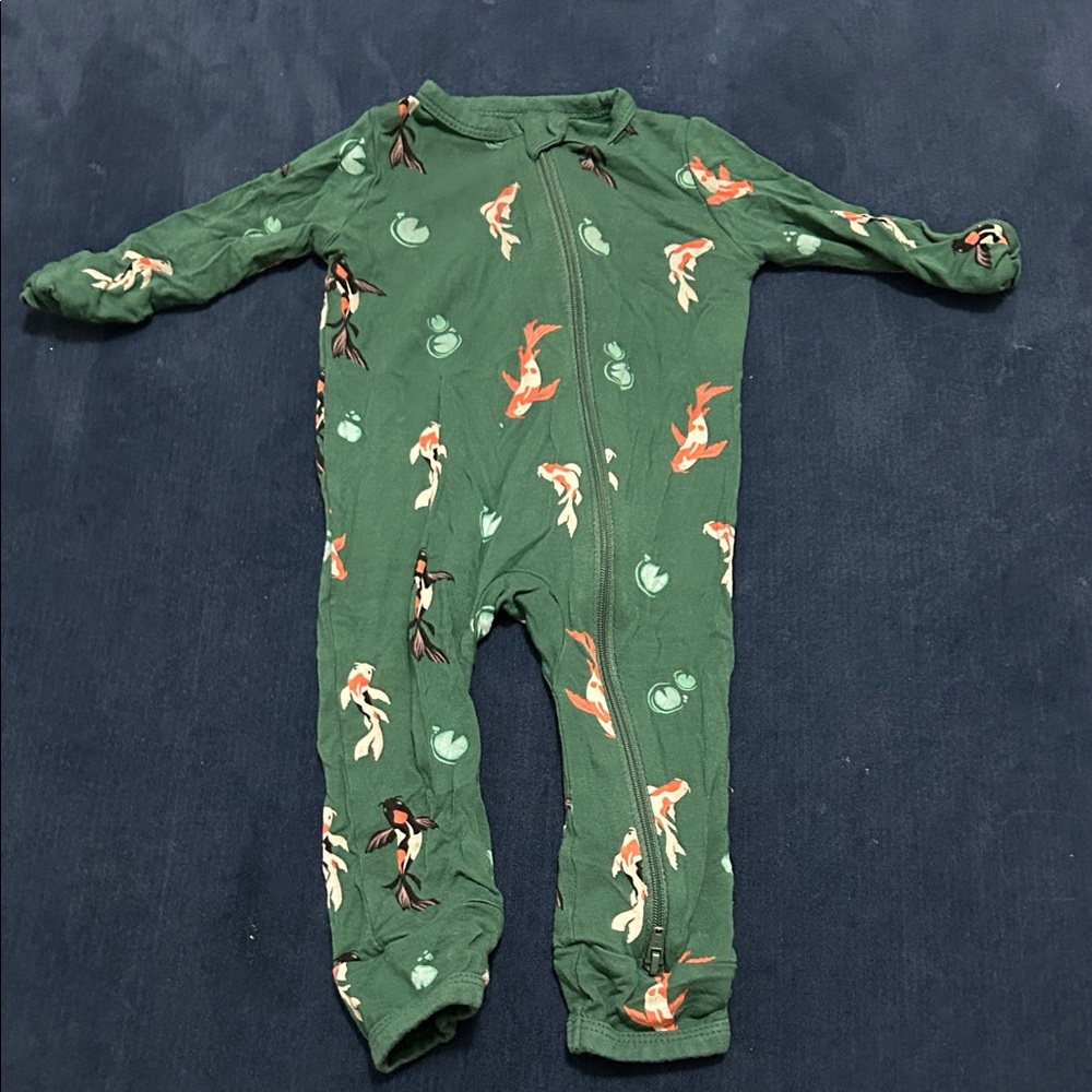 Kyte BABY Green Footie with Fish Design